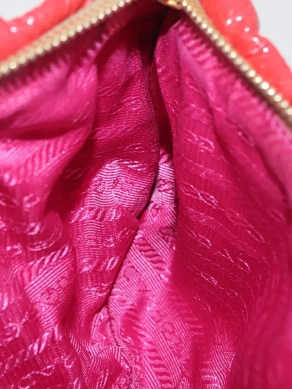 PRADA Pouch Patent leather Red Gold Auth